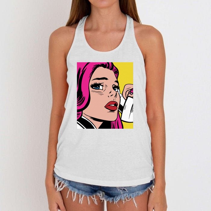 Pop Art Girl Phone Women's Knotted Racerback Tank