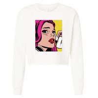 Pop Art Girl Phone Cropped Pullover Crew