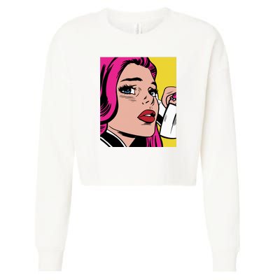 Pop Art Girl Phone Cropped Pullover Crew