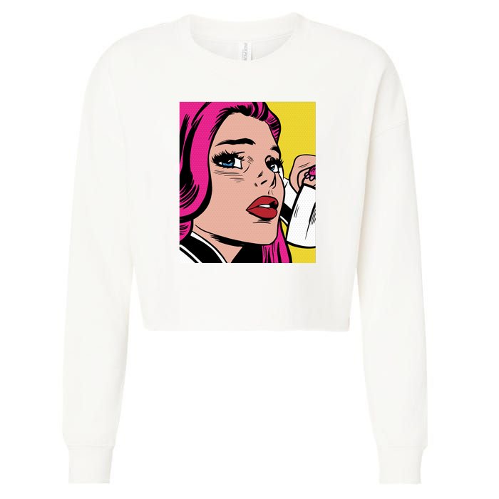 Pop Art Girl Phone Cropped Pullover Crew