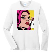 Pop Art Girl Phone Ladies Long Sleeve Shirt