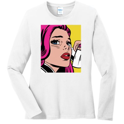 Pop Art Girl Phone Ladies Long Sleeve Shirt