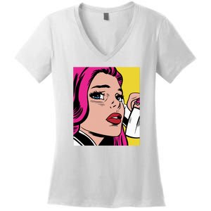 Pop Art Girl Phone Women's V-Neck T-Shirt