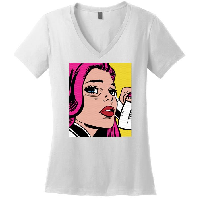 Pop Art Girl Phone Women's V-Neck T-Shirt