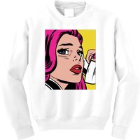 Pop Art Girl Phone Kids Sweatshirt