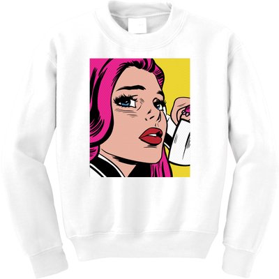 Pop Art Girl Phone Kids Sweatshirt