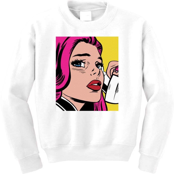 Pop Art Girl Phone Kids Sweatshirt