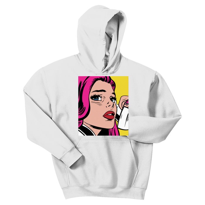 Pop Art Girl Phone Kids Hoodie