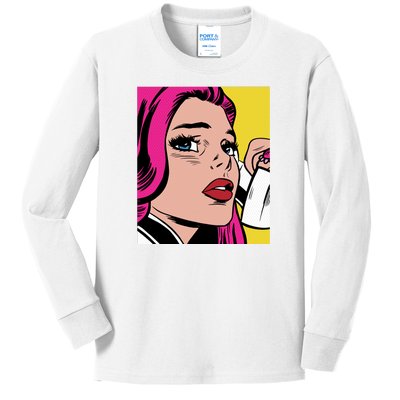 Pop Art Girl Phone Kids Long Sleeve Shirt