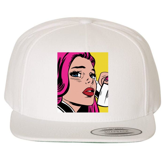 Pop Art Girl Phone Wool Snapback Cap