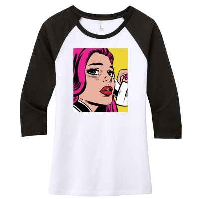 Pop Art Girl Phone Women's Tri-Blend 3/4-Sleeve Raglan Shirt