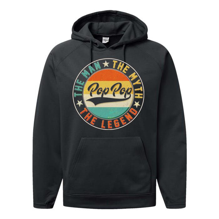 Pop Pop Vintage The Man Myth Legend Emblem Performance Fleece Hoodie