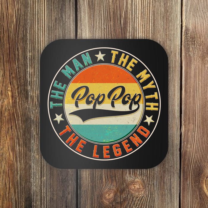 Pop Pop Vintage The Man Myth Legend Emblem Coaster