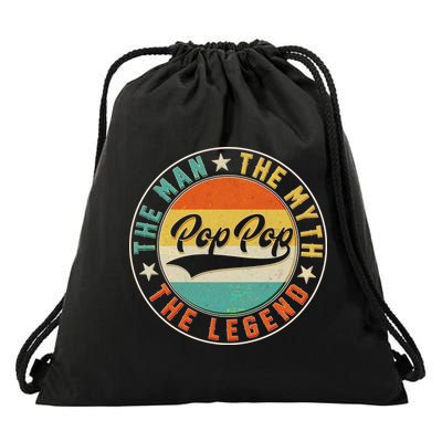 Pop Pop Vintage The Man Myth Legend Emblem Drawstring Bag