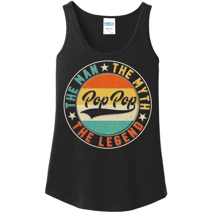 Pop Pop Vintage The Man Myth Legend Emblem Ladies Essential Tank