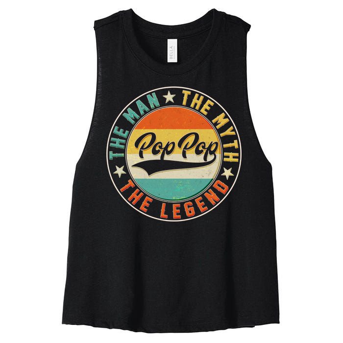 Pop Pop Vintage The Man Myth Legend Emblem Women's Racerback Cropped Tank