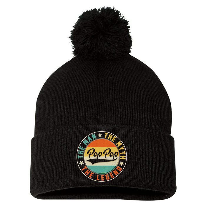 Pop Pop Vintage The Man Myth Legend Emblem Pom Pom 12in Knit Beanie