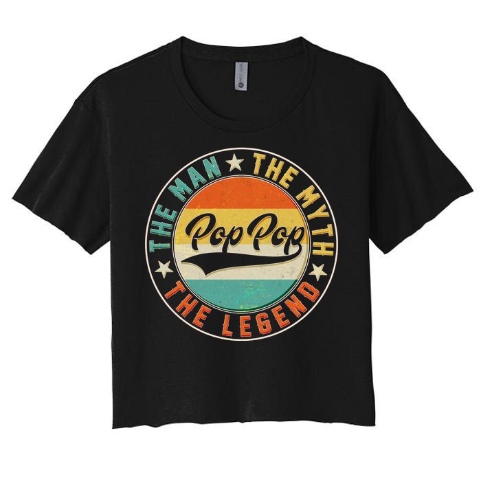 Pop Pop Vintage The Man Myth Legend Emblem Women's Crop Top Tee