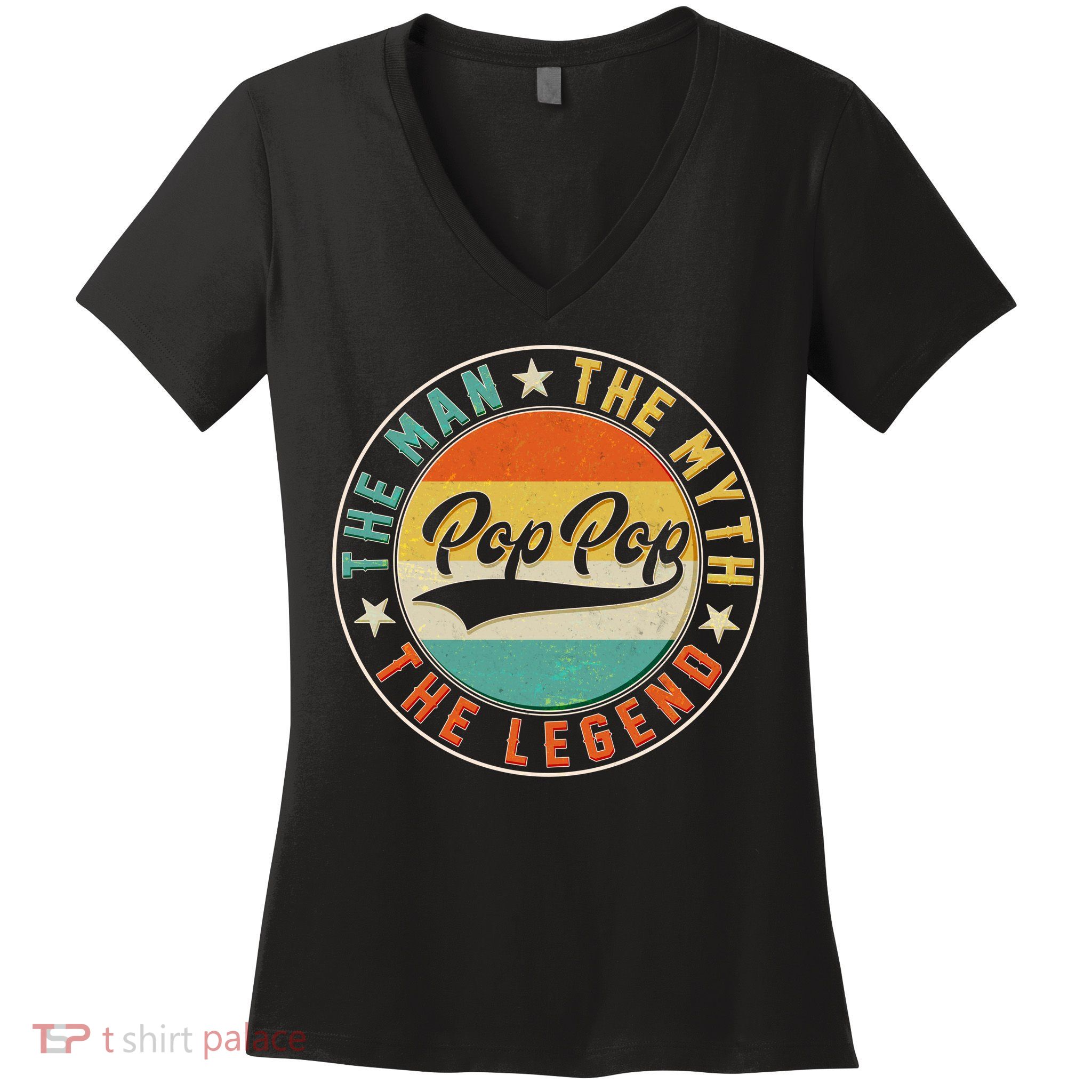 Pop Pop Vintage The Man Myth Legend Emblem Women's V-Neck T-Shirt