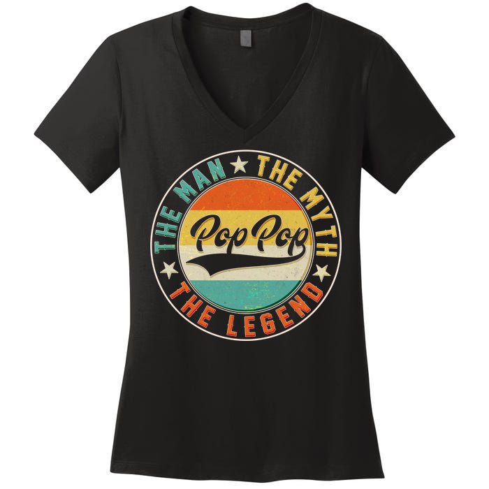 Pop Pop Vintage The Man Myth Legend Emblem Women's V-Neck T-Shirt