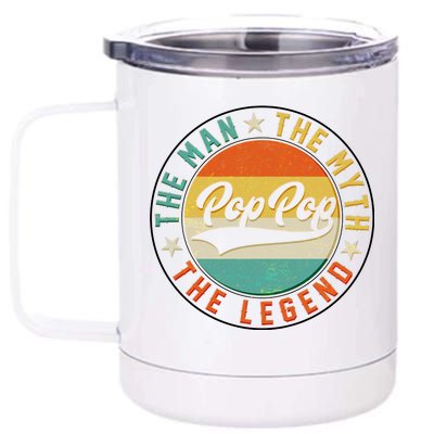 Pop Pop Vintage The Man Myth Legend Emblem 12 oz Stainless Steel Tumbler Cup