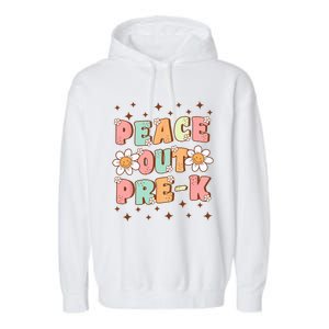 Peace Out Pre-K Cute Groovy Last Day of Preschool Graduation Garment-Dyed Fleece Hoodie