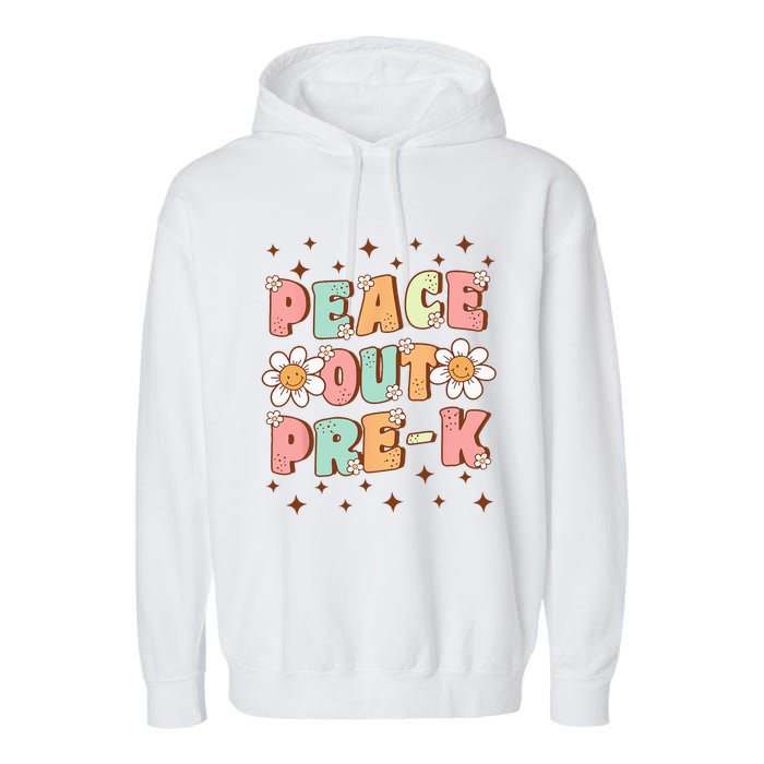 Peace Out Pre-K Cute Groovy Last Day of Preschool Graduation Garment-Dyed Fleece Hoodie