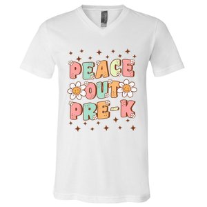 Peace Out Pre-K Cute Groovy Last Day of Preschool Graduation V-Neck T-Shirt