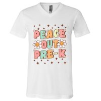 Peace Out Pre-K Cute Groovy Last Day of Preschool Graduation V-Neck T-Shirt