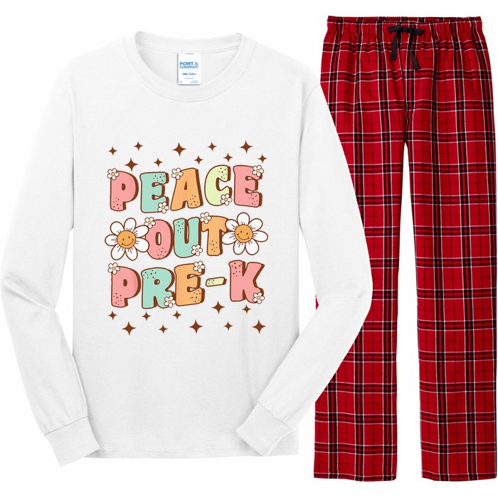 Peace Out Pre-K Cute Groovy Last Day of Preschool Graduation Long Sleeve Pajama Set