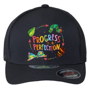 Progress Over Perfection Caterpillar Back To School Teacher Flexfit Unipanel Trucker Cap