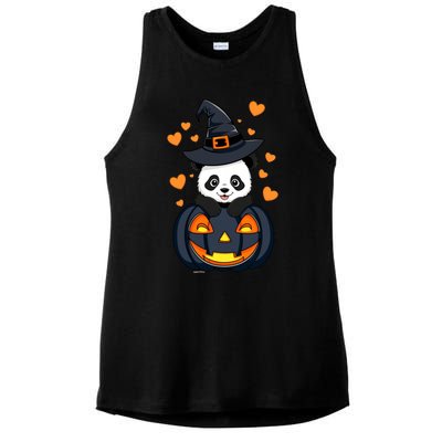 Panda On Pumpkin Witch Hat Pumpkin Face Halloween Panda Ladies PosiCharge Tri-Blend Wicking Tank