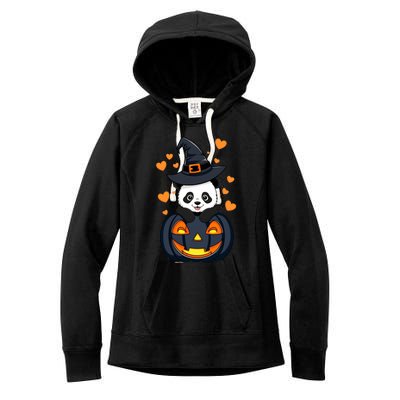 Panda On Pumpkin Witch Hat Pumpkin Face Halloween Panda Women's Fleece Hoodie