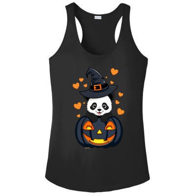 Panda On Pumpkin Witch Hat Pumpkin Face Halloween Panda Ladies PosiCharge Competitor Racerback Tank