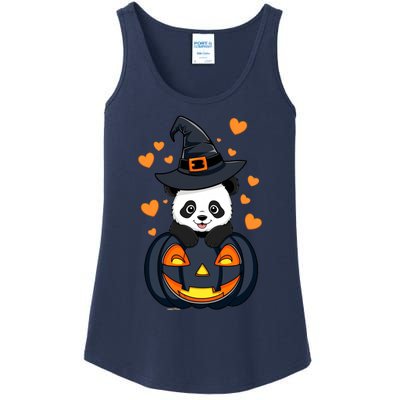 Panda On Pumpkin Witch Hat Pumpkin Face Halloween Panda Ladies Essential Tank