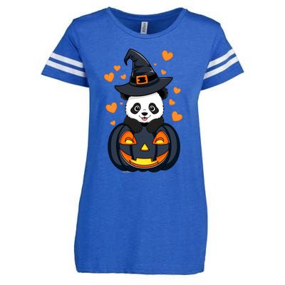 Panda On Pumpkin Witch Hat Pumpkin Face Halloween Panda Enza Ladies Jersey Football T-Shirt