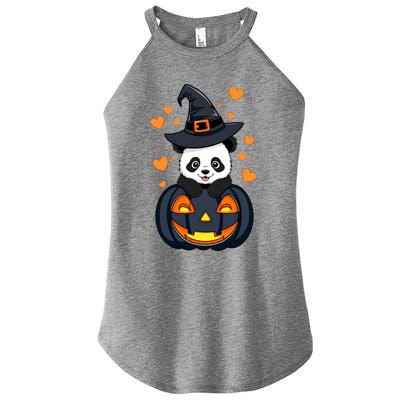 Panda On Pumpkin Witch Hat Pumpkin Face Halloween Panda Women's Perfect Tri Rocker Tank