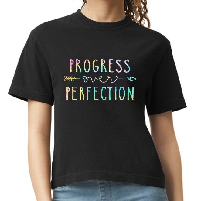 Progress Over Perfection Motivational Gifts Comfort Colors Boxy T-Shirt
