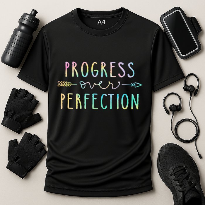 Progress Over Perfection Motivational Gifts Cooling Performance Crew T-Shirt