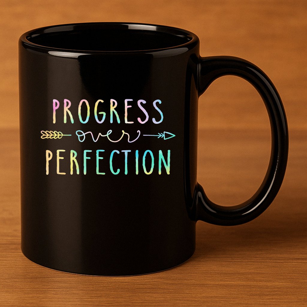 Progress Over Perfection Motivational Gifts 11oz C Handle Ceramic Mug