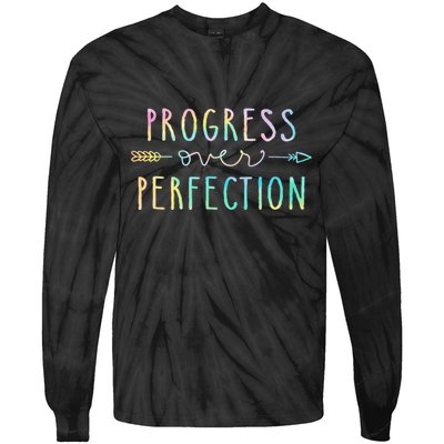 Progress Over Perfection Motivational Gifts Tie-Dye Long Sleeve Shirt