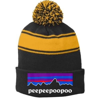 Peepeepoopoo Outdoors Pee Pee Poo Poo 2024 Stripe Pom Pom Beanie