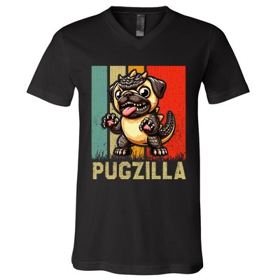 Pug Owner Pugzilla Dog Love V-Neck T-Shirt