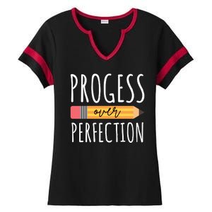 Progress Over Perfection Education Back To School Ladies Halftime Notch Neck Tee