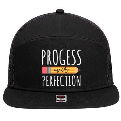 Progress Over Perfection Education Back To School 7 Panel Mesh Trucker Snapback Hat