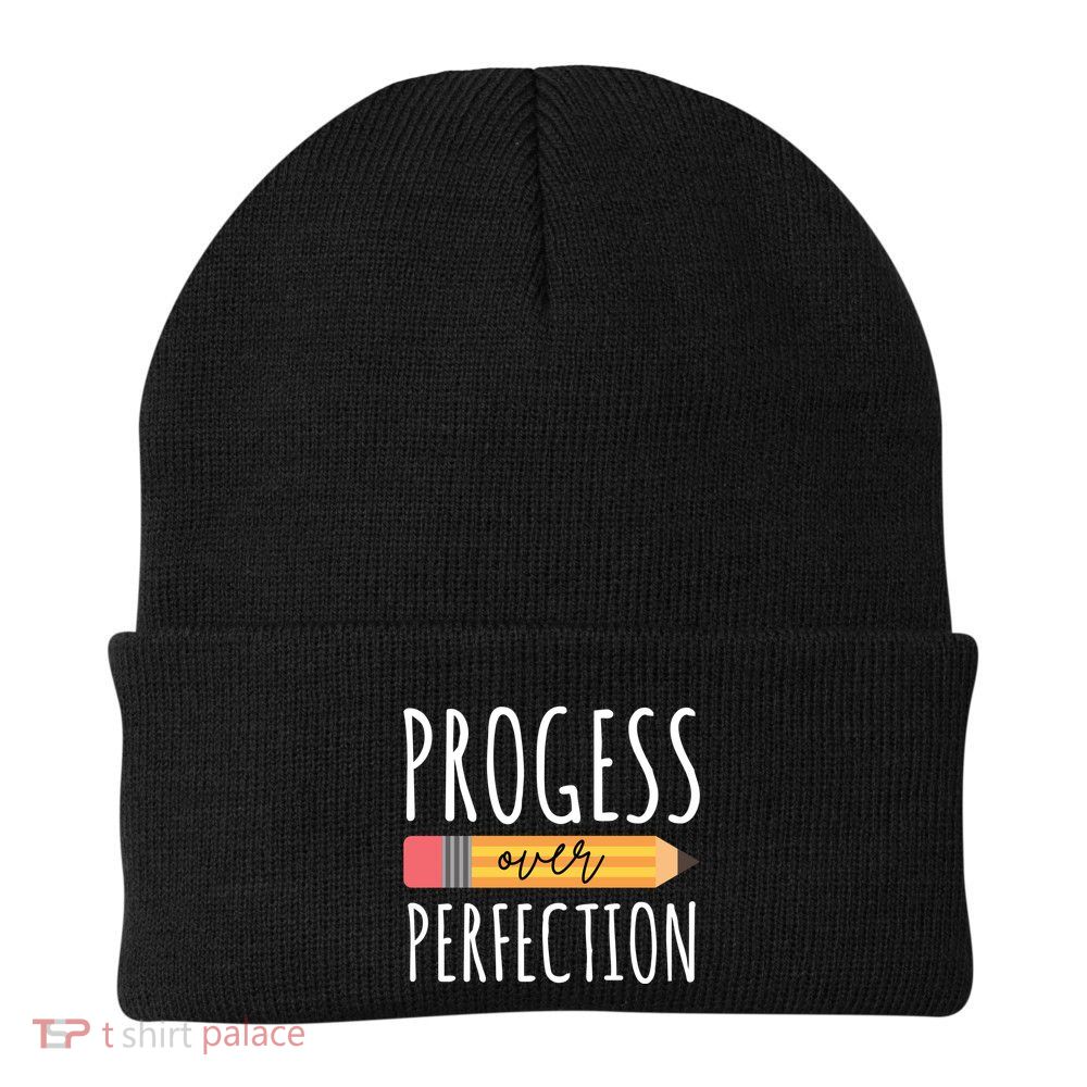 Progress Over Perfection Education Back To School Knit Cap Winter Beanie