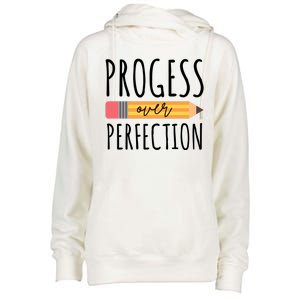 Progress Over Perfection Education Back To School Womens Funnel Neck Pullover Hood