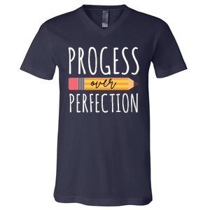 Progress Over Perfection Education Back To School V-Neck T-Shirt