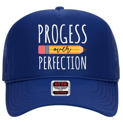 Progress Over Perfection Education Back To School High Crown Mesh Back Trucker Hat