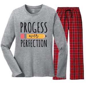 Progress Over Perfection Education Back To School Women's Long Sleeve Flannel Pajama Set 